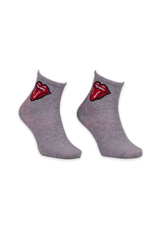 SİMİSSO - Dudak Desenli Kadın Soket Çorap | Gri