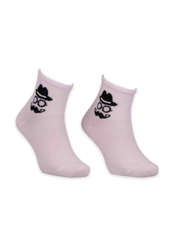 Adam Desenli Kadın Soket Çorabı | Beyaz