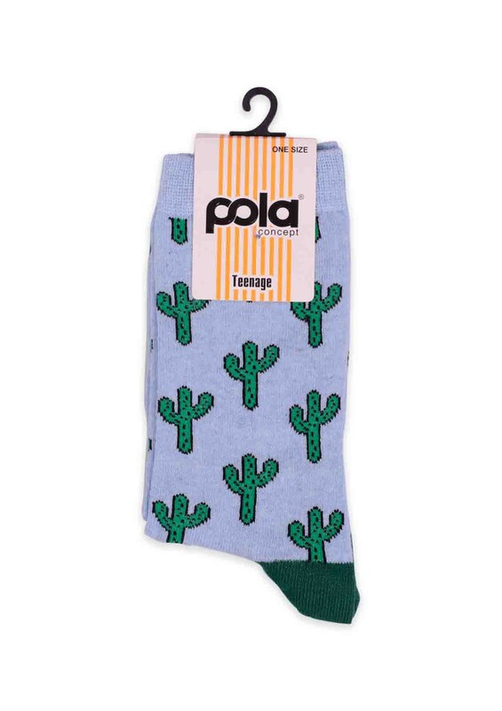 Pola Kaktüs Desenli Kadın Soket Çorap | Yeşil - Thumbnail