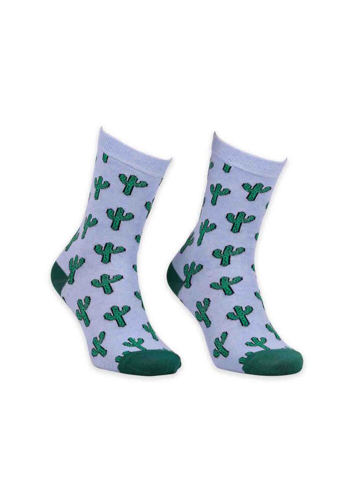 Pola Kaktüs Desenli Kadın Soket Çorap | Yeşil