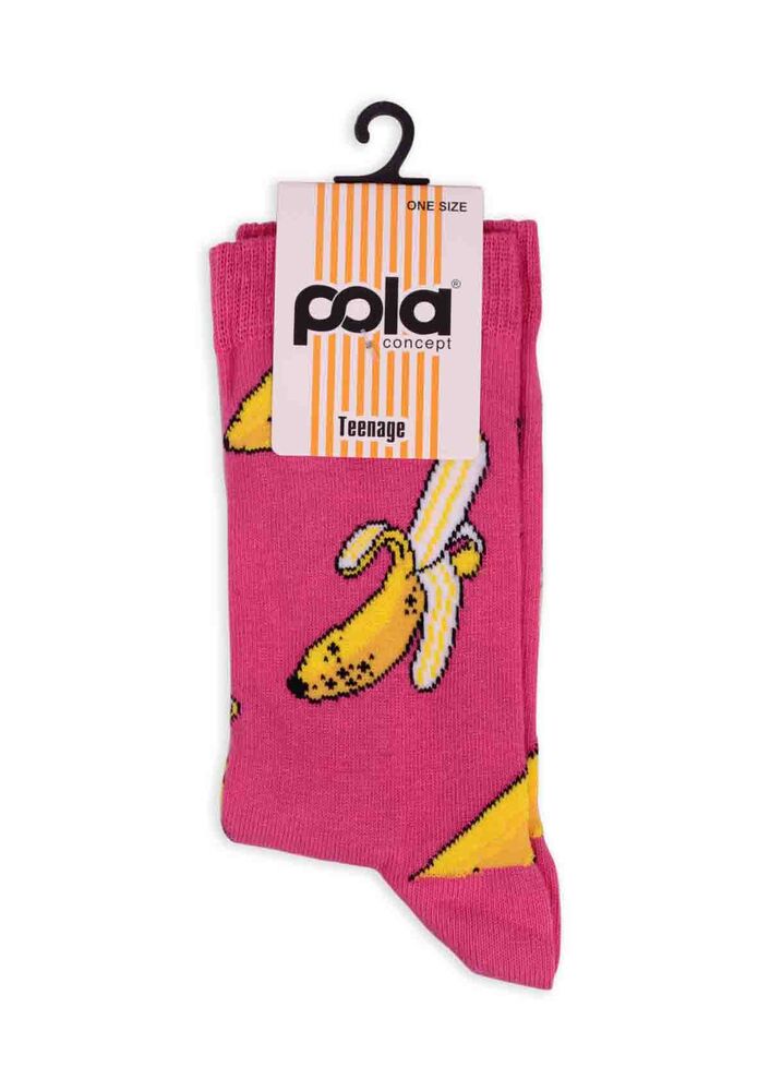 Pola Teenage Muz Desenli Kadın Soket Çorap | Pembe