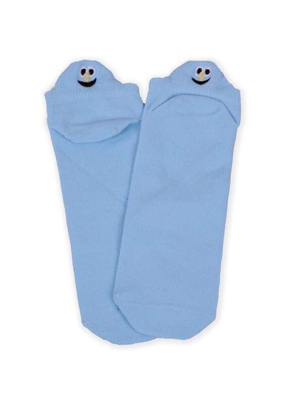 Nakış Desenli Kadın Soket Çorap | Bebe Mavi - Thumbnail