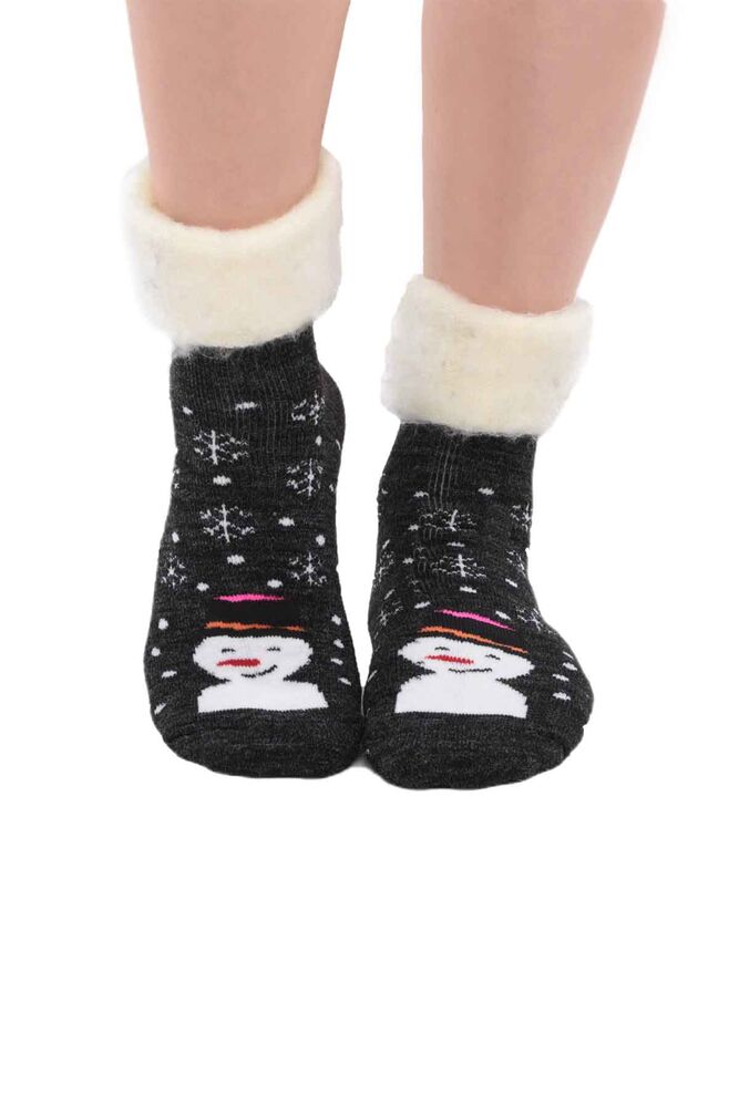 Kardan Adam Desenli Kadın Bot Çorap | Siyah