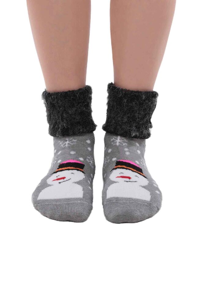 Kardan Adam Desenli Kadın Bot Çorap | Gri