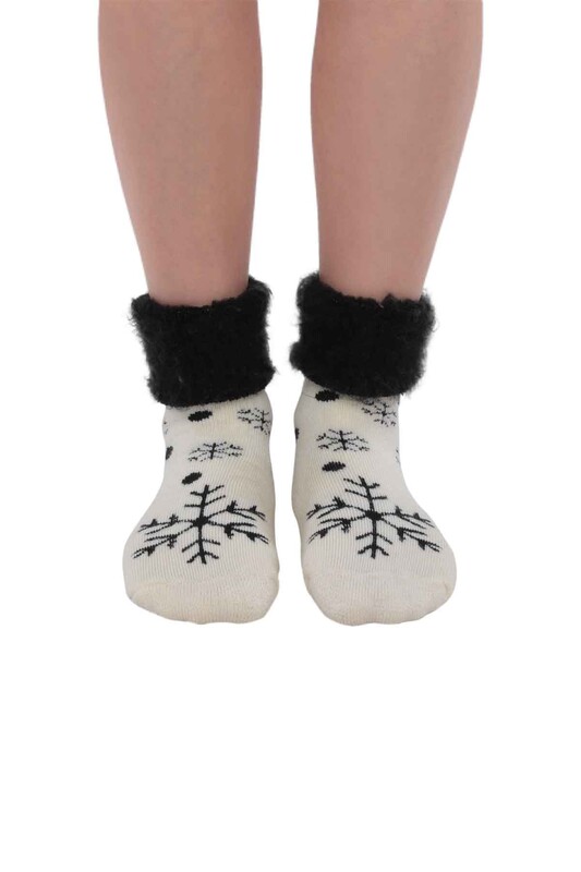SİMİSSO - Kar Tanesi Desenli Kadın Bot Çorap | Krem