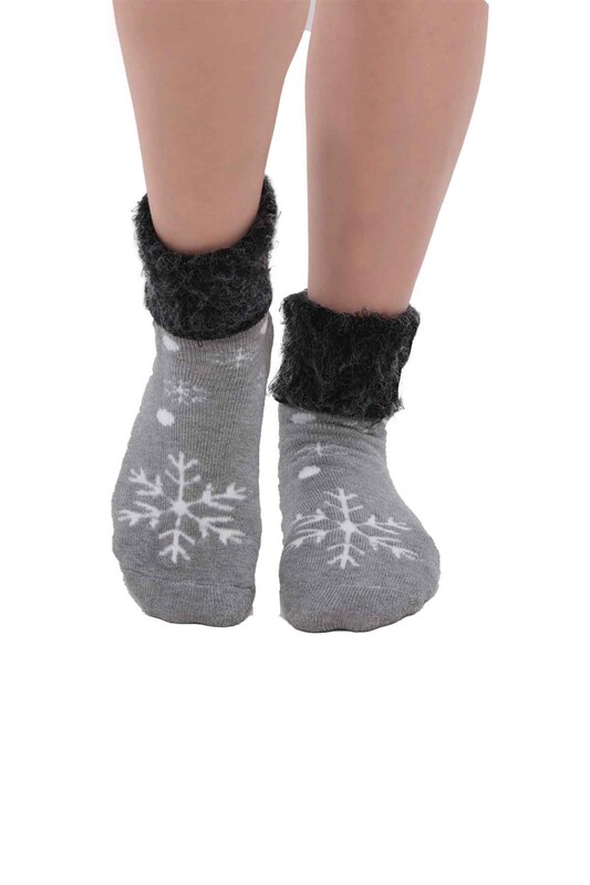 Kar Tanesi Desenli Kadın Bot Çorap | Gri - Thumbnail