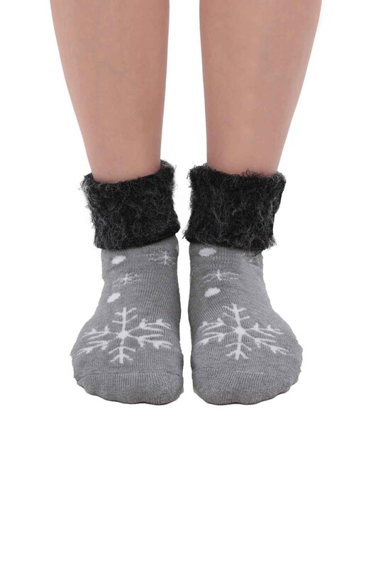 Kar Tanesi Desenli Kadın Bot Çorap | Gri - Thumbnail