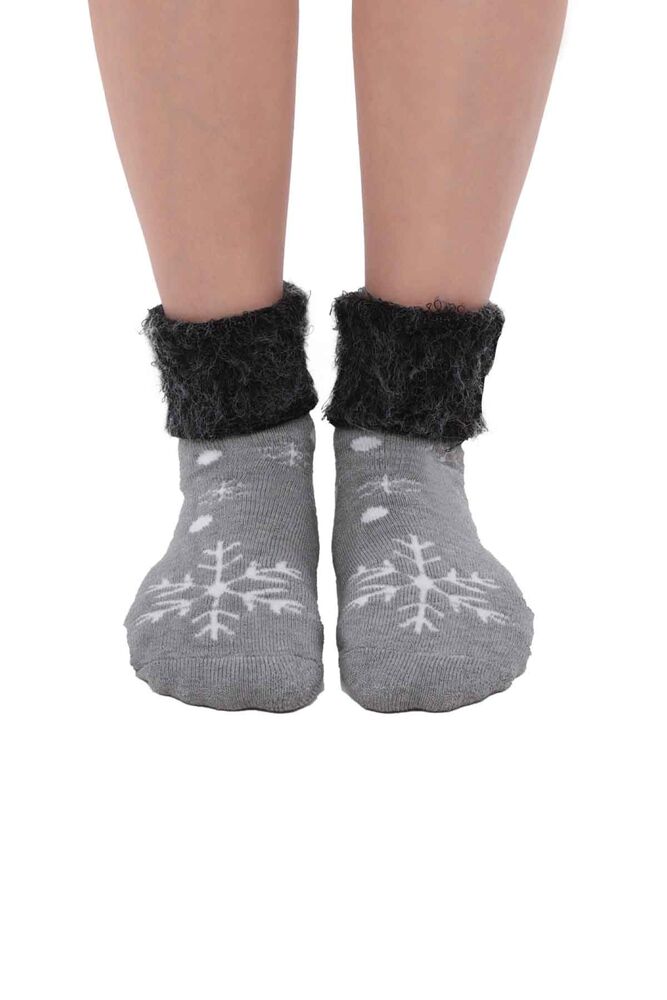 Kar Tanesi Desenli Kadın Bot Çorap | Gri