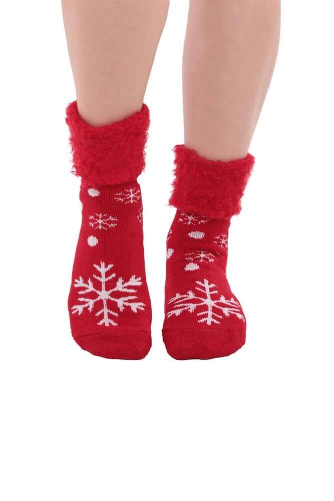 Kar Tanesi Desenli Kadın Bot Çorap | Kırmızı