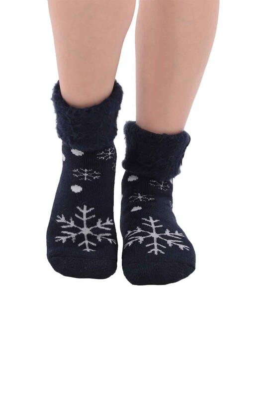 Kar Tanesi Desenli Kadın Bot Çorap | Lacivert - Thumbnail