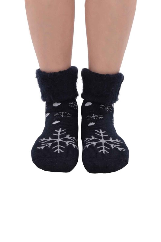 SİMİSSO - Kar Tanesi Desenli Kadın Bot Çorap | Lacivert