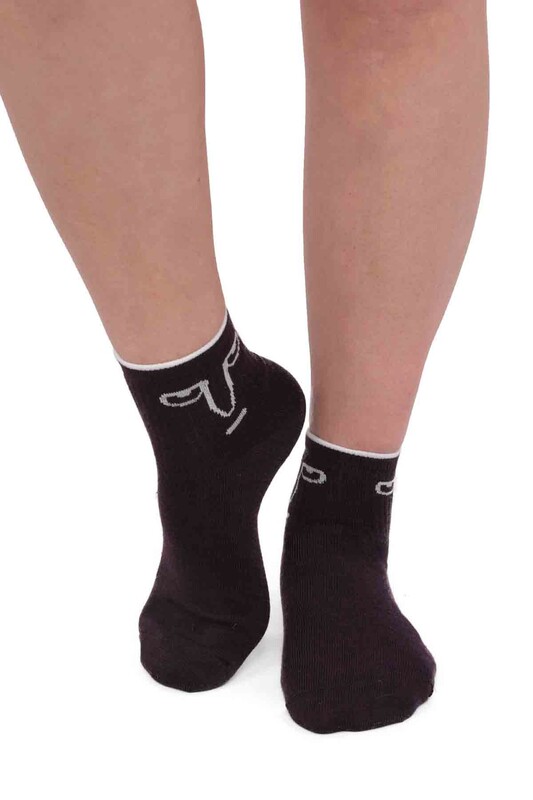 SİMİSSO - Fashion Emoji Desenli Kadın Soket Çorap 11400 | Mürdüm