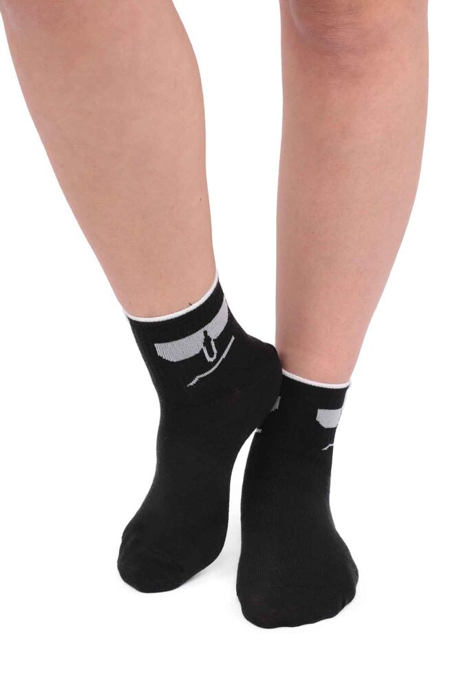 Fashion Emoji Desenli Kadın Soket Çorap 11400 | Siyah