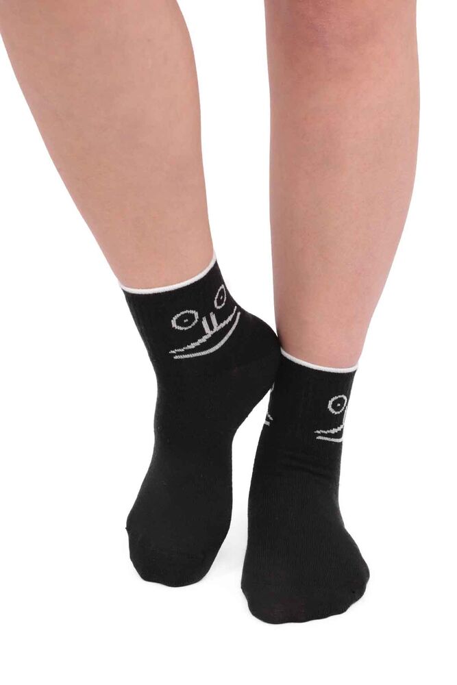 Fashion Emoji Desenli Kadın Soket Çorap 11401 | Siyah