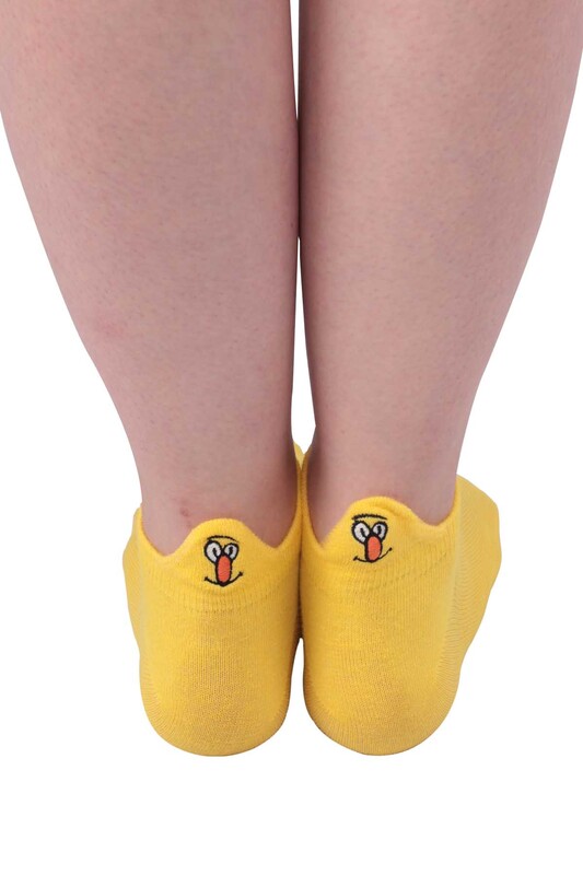 Nakış Desenli Kadın Soket Çorap | Sarı - Thumbnail