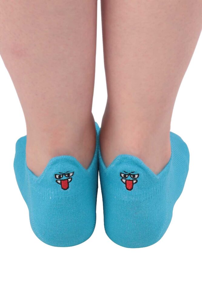 Nakış Desenli Kadın Soket Çorap | Mavi