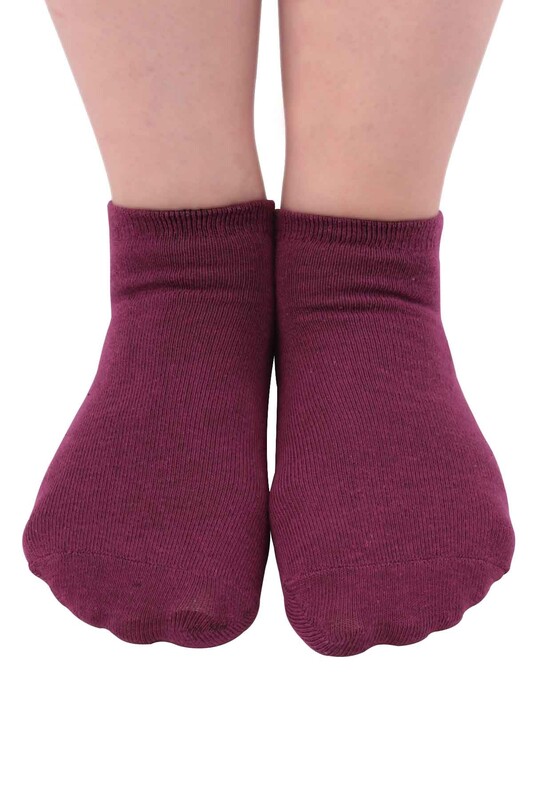 Nakış Desenli Kadın Soket Çorap | Mürdüm - Thumbnail
