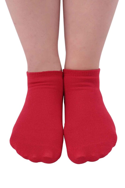 Nakış Desenli Kadın Soket Çorap | Kırmızı - Thumbnail