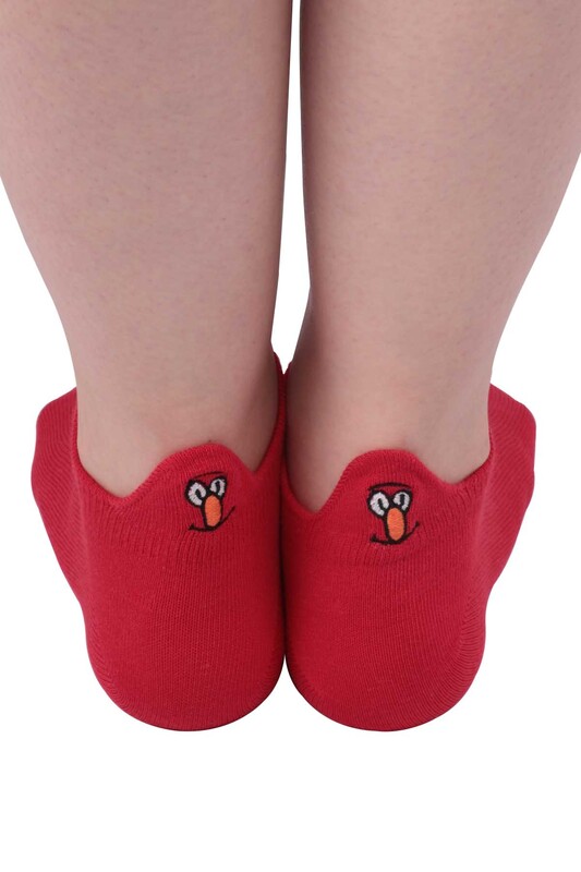 Nakış Desenli Kadın Soket Çorap | Kırmızı - Thumbnail
