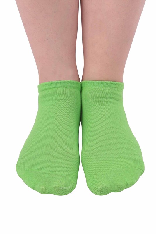 Nakış Desenli Kadın Soket Çorap | Neon Yeşil - Thumbnail