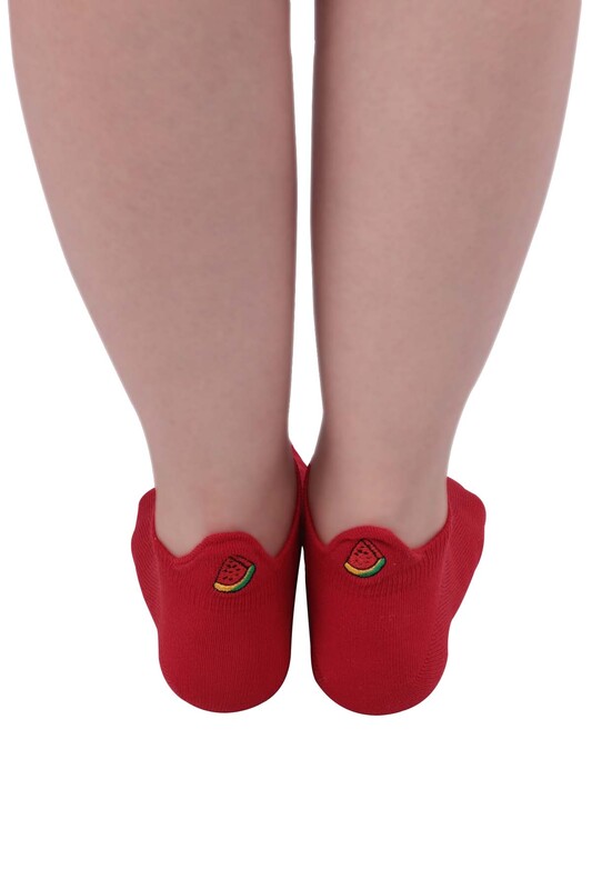 Meyve Desenli Kadın Soket Çorap | Kırmızı - Thumbnail