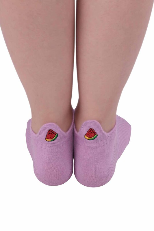 Meyve Desenli Kadın Soket Çorap | Lila - Thumbnail