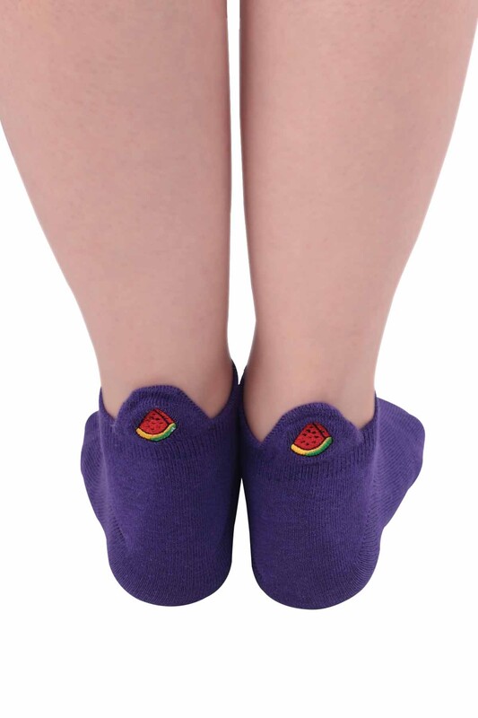Meyve Desenli Kadın Soket Çorap | Mor - Thumbnail