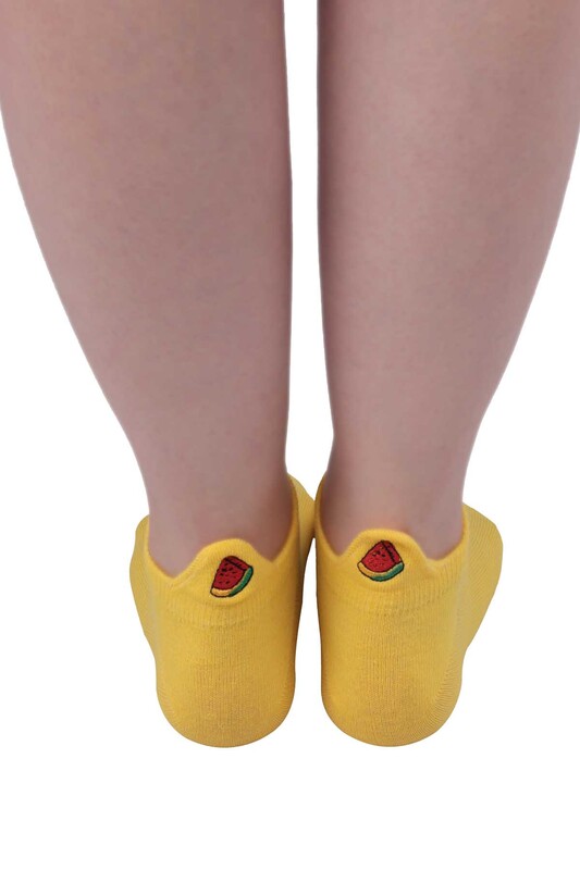 Meyve Desenli Kadın Soket Çorap | Sarı - Thumbnail