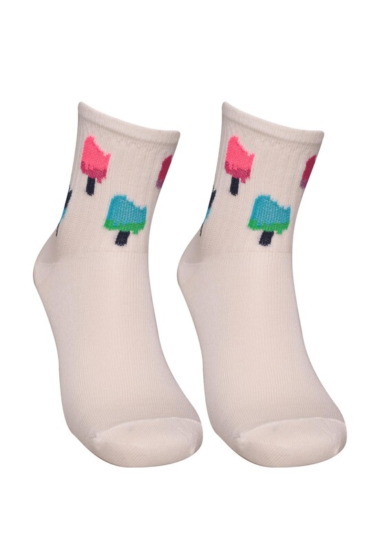 TWENTY - Dondurma Baskılı Kadın Soket Çorap 224 | Beyaz