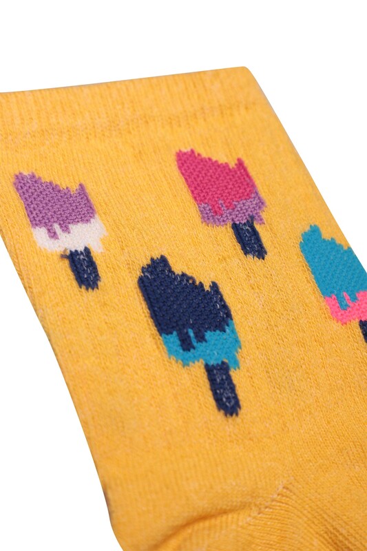 Dondurma Baskılı Kadın Soket Çorap 224 | Sarı - Thumbnail