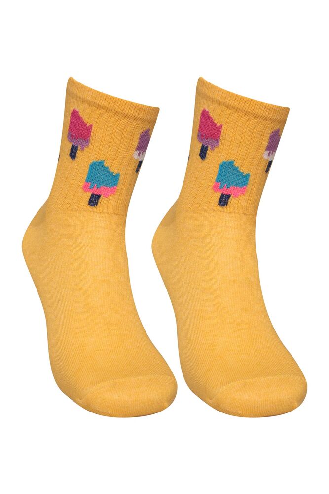Dondurma Baskılı Kadın Soket Çorap 224 | Sarı