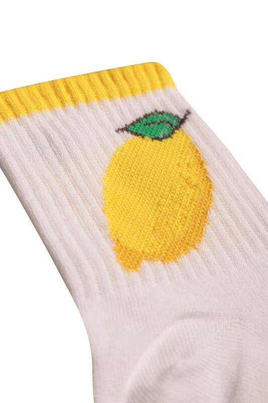Meyve Baskılı Kadın Soket Çorap 224-3 | Sarı - Thumbnail