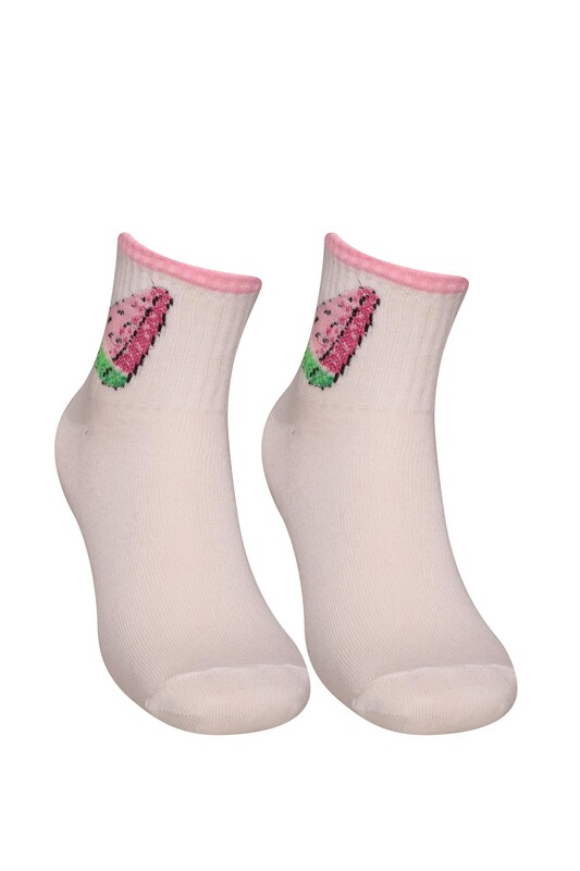 Meyve Baskılı Kadın Soket Çorap 224-3 | Pembe - Thumbnail