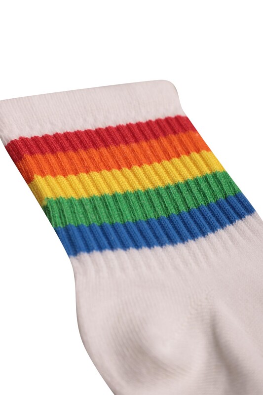 Gökkuşağı Renkli Kadın Soket Çorap 224-4 | Beyaz - Thumbnail