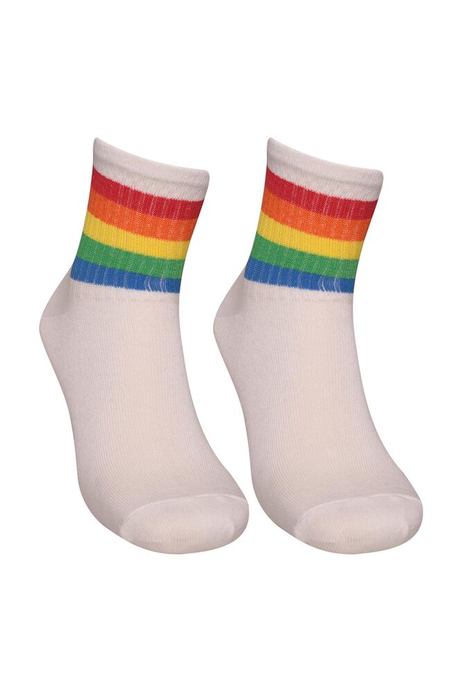 Gökkuşağı Renkli Kadın Soket Çorap 224-4 | Beyaz