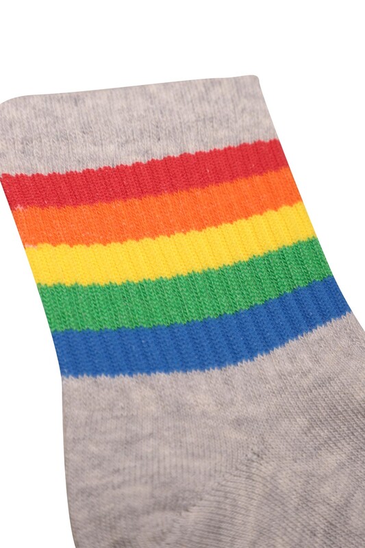 Gökkuşağı Renkli Kadın Soket Çorap 224-4 | Gri - Thumbnail
