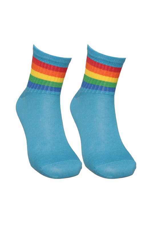 TWENTY - Gökkuşağı Renkli Kadın Soket Çorap 224-4 | Mavi