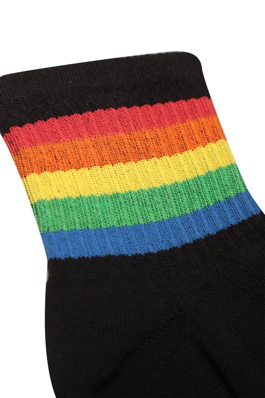 Gökkuşağı Renkli Kadın Soket Çorap 224-4 | Siyah - Thumbnail