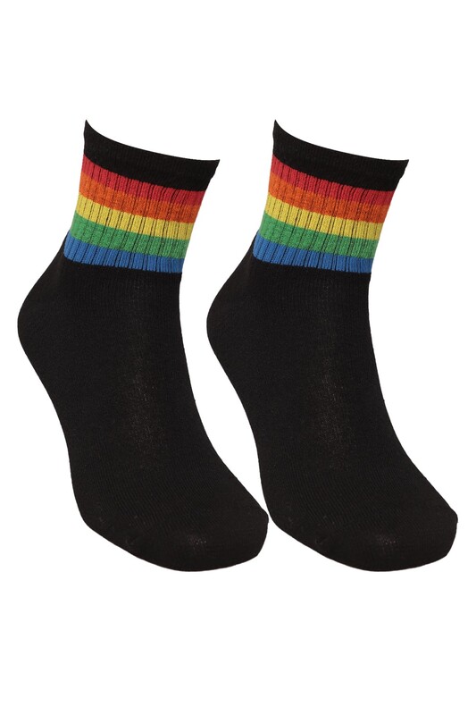Gökkuşağı Renkli Kadın Soket Çorap 224-4 | Siyah - Thumbnail