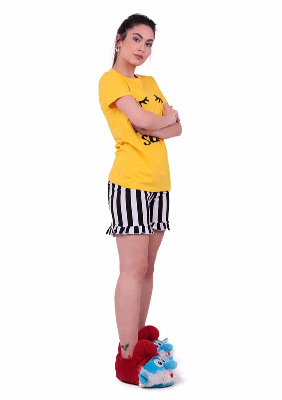 Jiber Kadın Şortlu Pijama Takımı 3601 | Sarı - Thumbnail