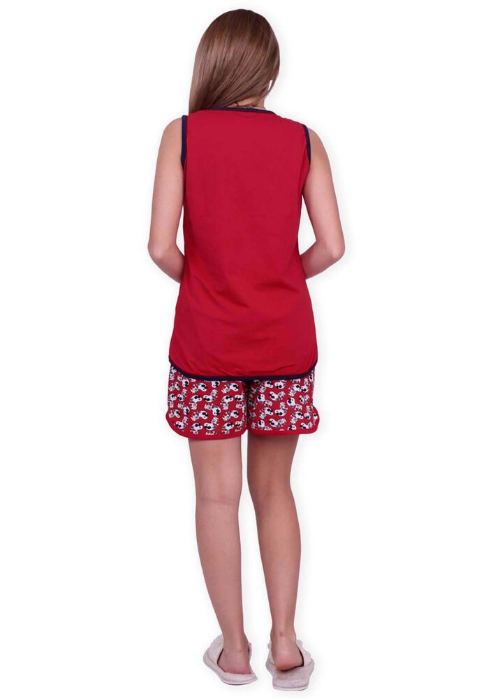 Sude Askılı Desenli Şortlu Kırmızı Pijama Takımı 2814 | Kırmızı