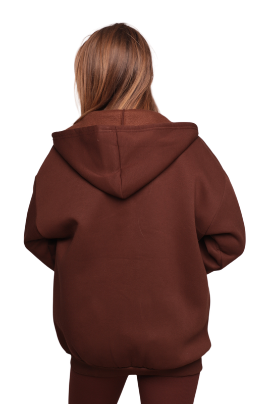 Fermuarlı 3 İplik Kadın Sweatshirt 3556 | Kahverengi - Thumbnail
