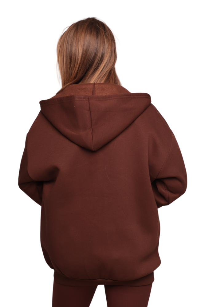 Fermuarlı 3 İplik Kadın Sweatshirt 3556 | Kahverengi
