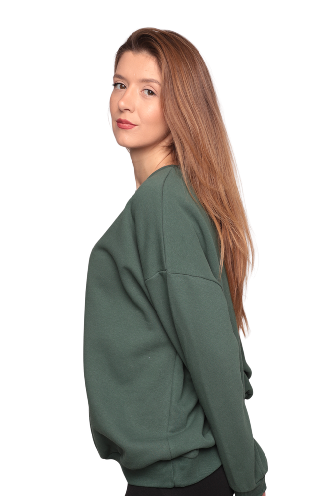 Nakışlı 3 İplik Kadın Sweatshirt 5808 | Yeşil