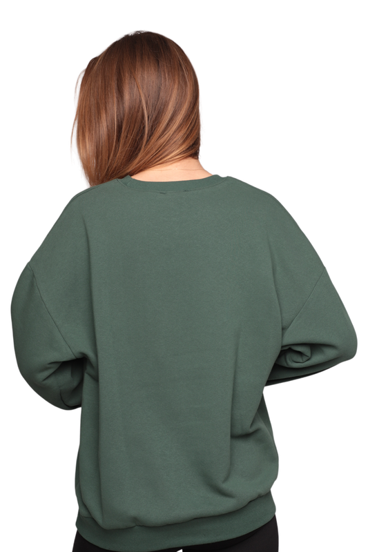 Nakışlı 3 İplik Kadın Sweatshirt 5808 | Yeşil - Thumbnail