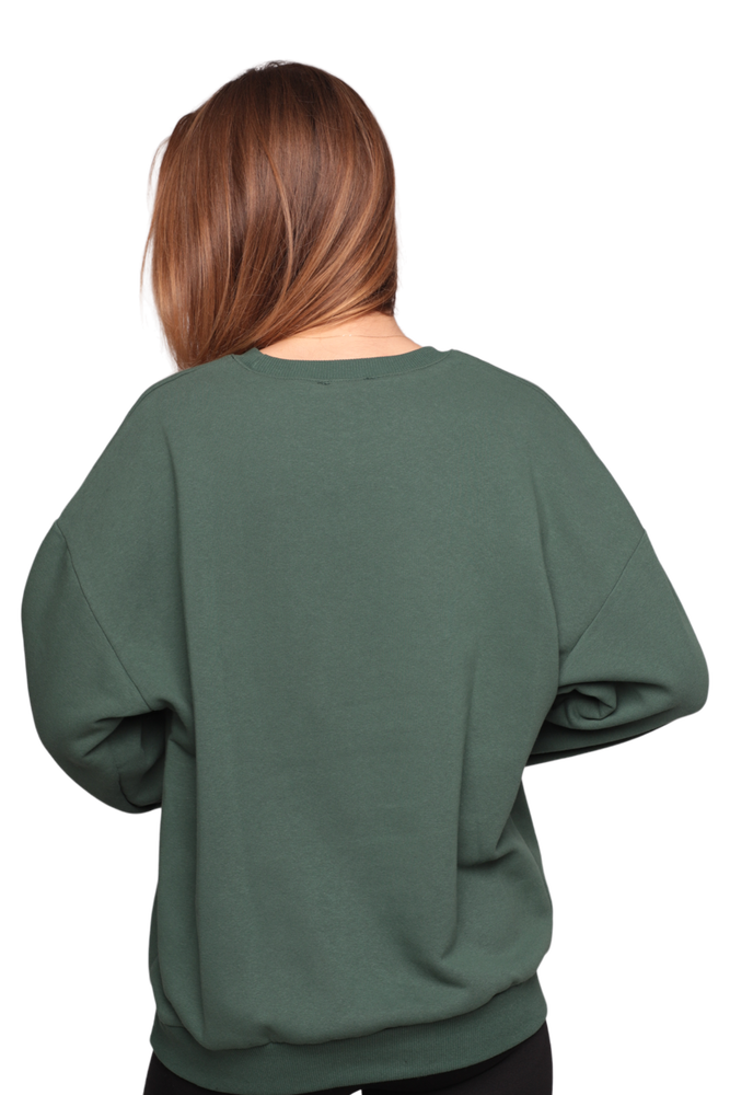 Nakışlı 3 İplik Kadın Sweatshirt 5808 | Yeşil