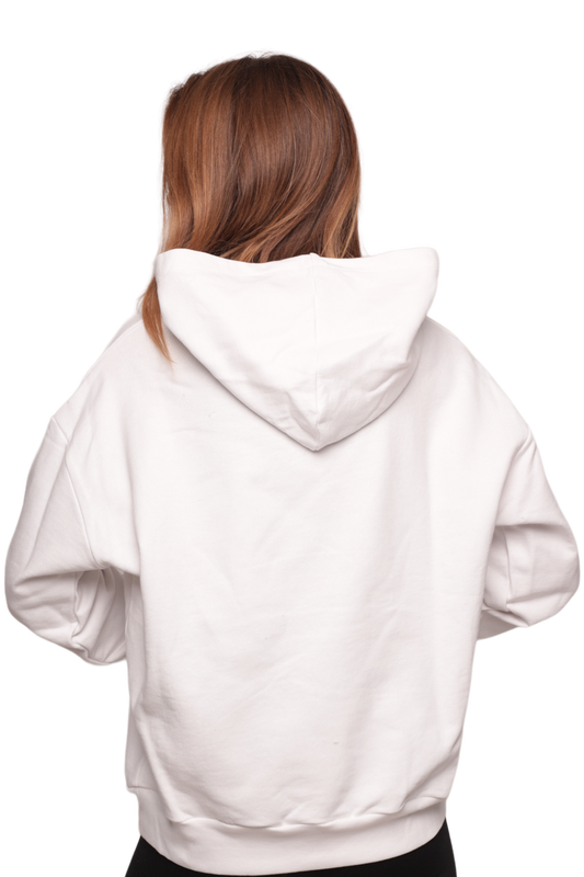 Kapşonlu Kadın Sweatshirt 0161 | Beyaz - Thumbnail