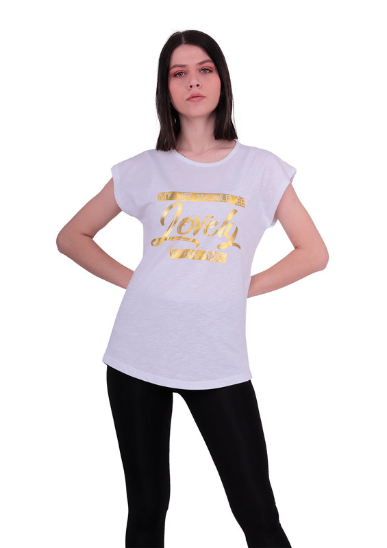 Yuvarlak Yakalı Yazılı T-Shirt 101 | Beyaz - Thumbnail