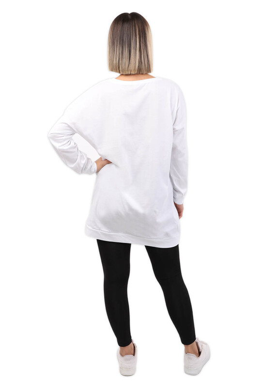 Yazı Baskılı Uzun Kollu Kadın T-shirt | Beyaz - Thumbnail