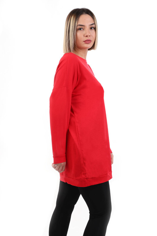 Yazı Baskılı Uzun Kollu Kadın T-shirt | Kırmızı - Thumbnail